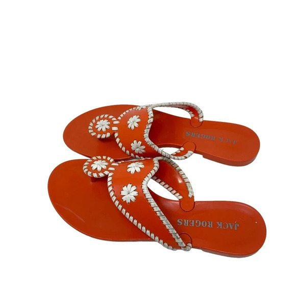 Jack Rogers Navajo Jelly Flat Sandals Orange White Flip Flop Size 7 - Picture 4 of 7